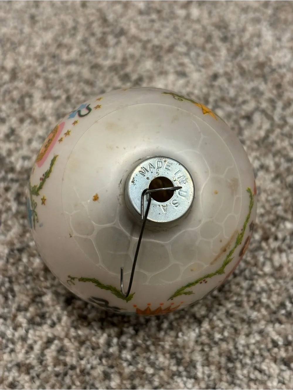 Vintage Corning Glass Whimsical Nursery Rhymes Round Multicolor Glass Ornament